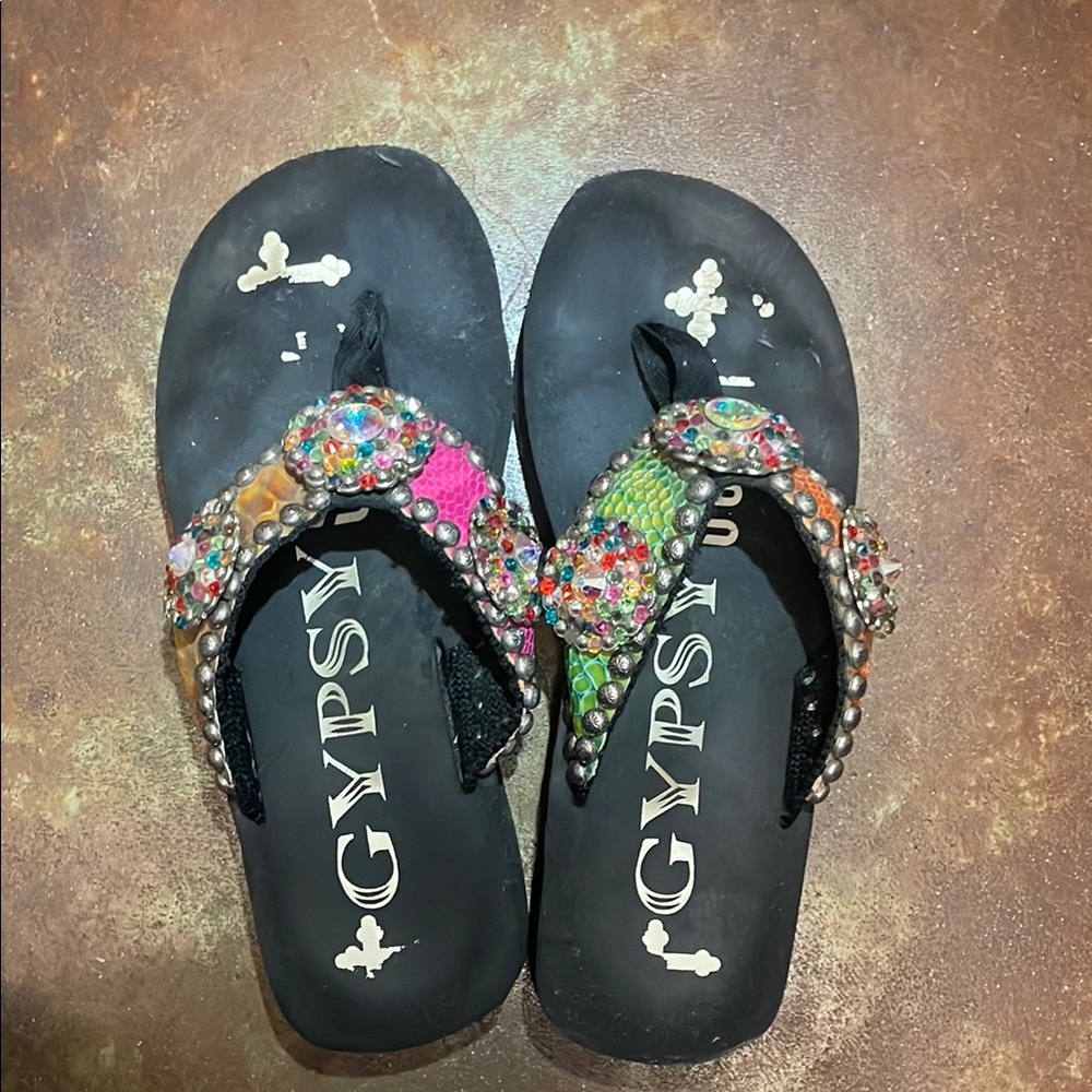 Black and Multicolor Beaded Women's Sandals
